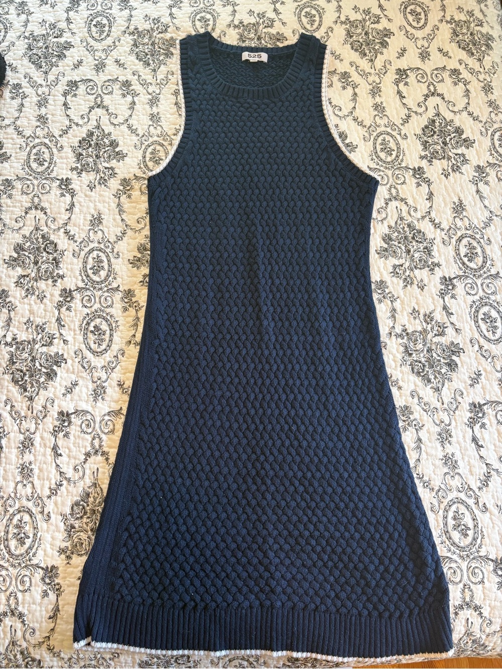 525 America Textured Navy Sleeveless Knit Sheath Dress